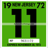 Vintage 1972 New Jersey Windshield Inspection Sticker 11 - November