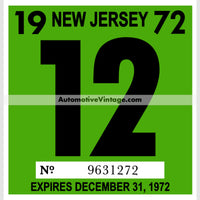 Vintage 1972 New Jersey Windshield Inspection Sticker 12 - December