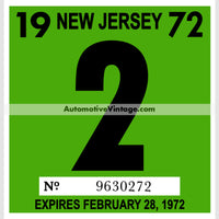 Vintage 1972 New Jersey Windshield Inspection Sticker 2 - February