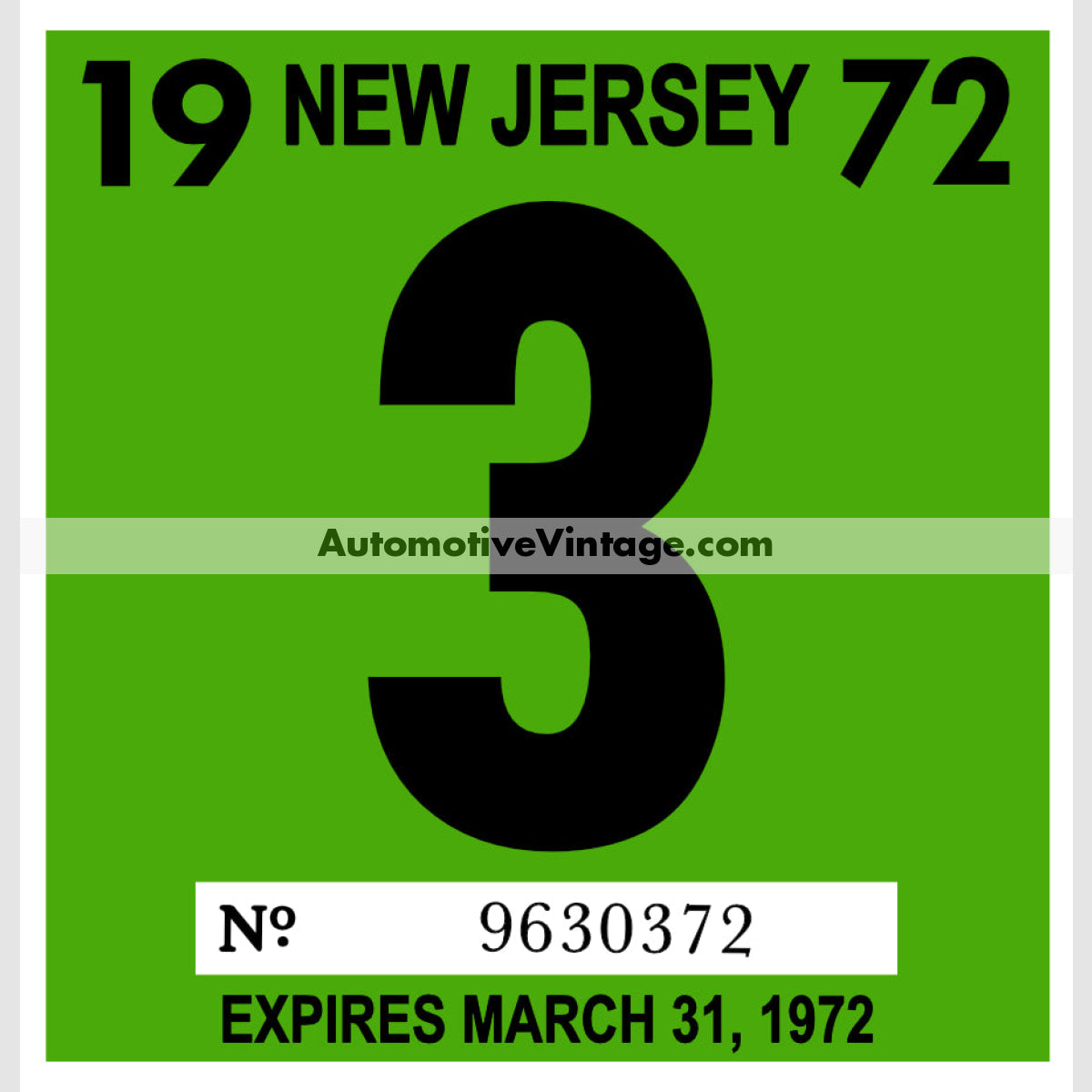 Vintage 1972 New Jersey Windshield Inspection Sticker 3 - March