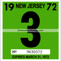 Vintage 1972 New Jersey Windshield Inspection Sticker 3 - March