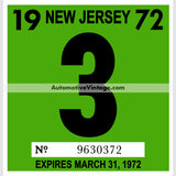 Vintage 1972 New Jersey Windshield Inspection Sticker 3 - March