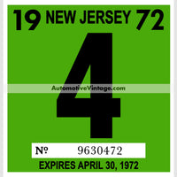 Vintage 1972 New Jersey Windshield Inspection Sticker 4 - April