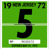 Vintage 1972 New Jersey Windshield Inspection Sticker 5 - May