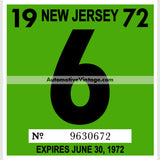 Vintage 1972 New Jersey Windshield Inspection Sticker 6 - June