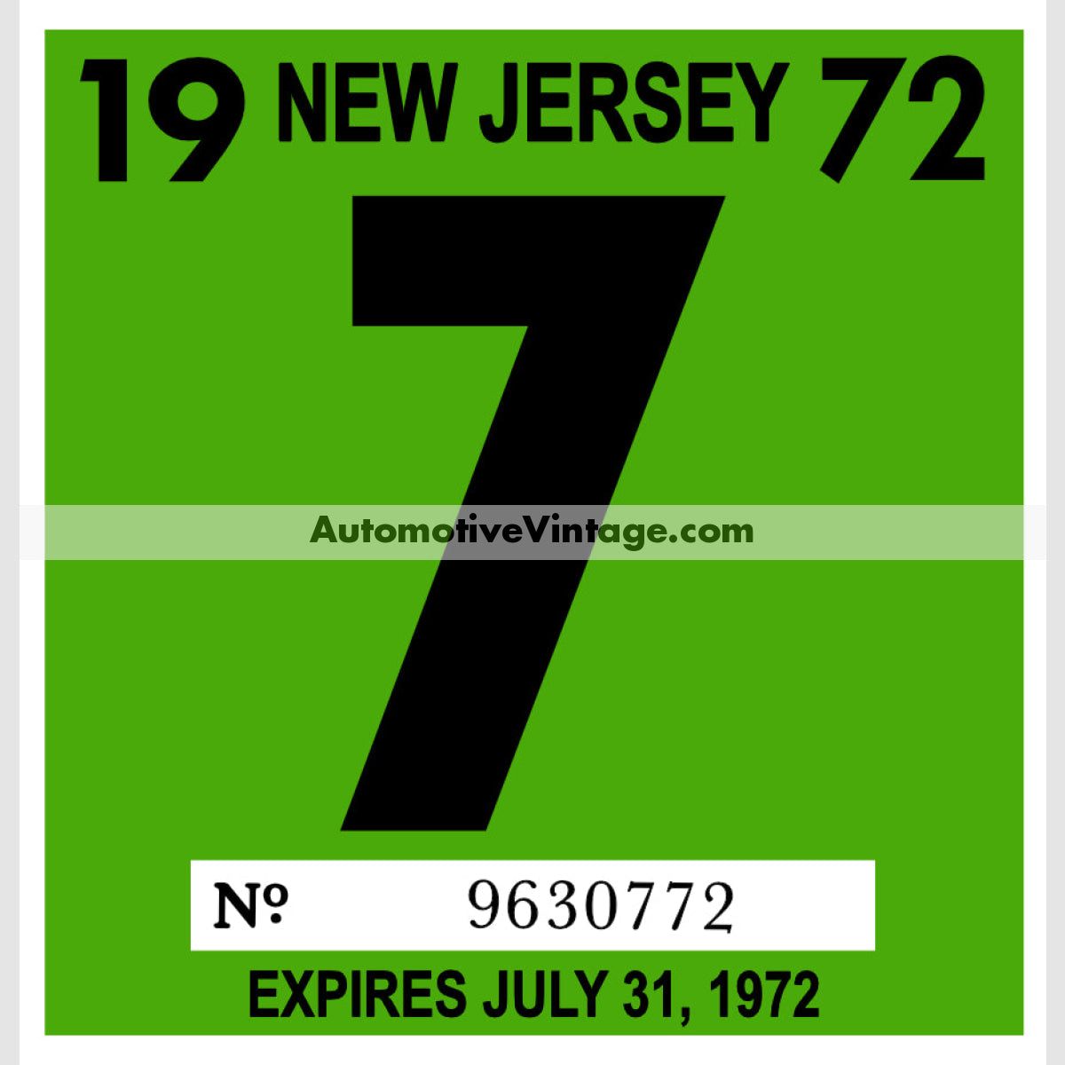 Vintage 1972 New Jersey Windshield Inspection Sticker 7 - July