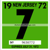 Vintage 1972 New Jersey Windshield Inspection Sticker 7 - July