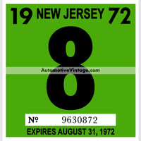 Vintage 1972 New Jersey Windshield Inspection Sticker 8 - August