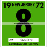 Vintage 1972 New Jersey Windshield Inspection Sticker 8 - August