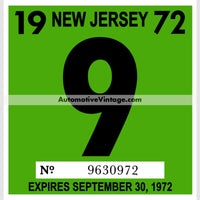 Vintage 1972 New Jersey Windshield Inspection Sticker 9 -September