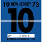 Vintage 1973 New Jersey Windshield Inspection Sticker 10 - October