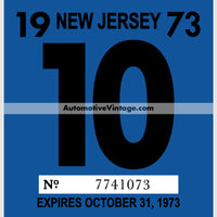 Vintage 1973 New Jersey Windshield Inspection Sticker 10 - October