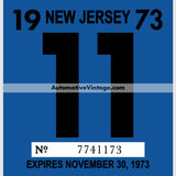 Vintage 1973 New Jersey Windshield Inspection Sticker 11 - November