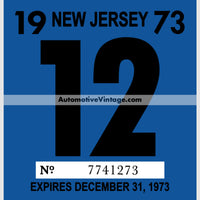 Vintage 1973 New Jersey Windshield Inspection Sticker 12 - December