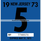 Vintage 1973 New Jersey Windshield Inspection Sticker 5 - May