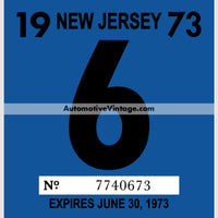 Vintage 1973 New Jersey Windshield Inspection Sticker 6 - June