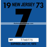 Vintage 1973 New Jersey Windshield Inspection Sticker 7 - July