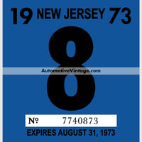 Vintage 1973 New Jersey Windshield Inspection Sticker 8 - August