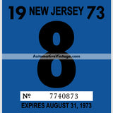 Vintage 1973 New Jersey Windshield Inspection Sticker 8 - August