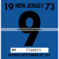 Vintage 1973 New Jersey Windshield Inspection Sticker 9 -September