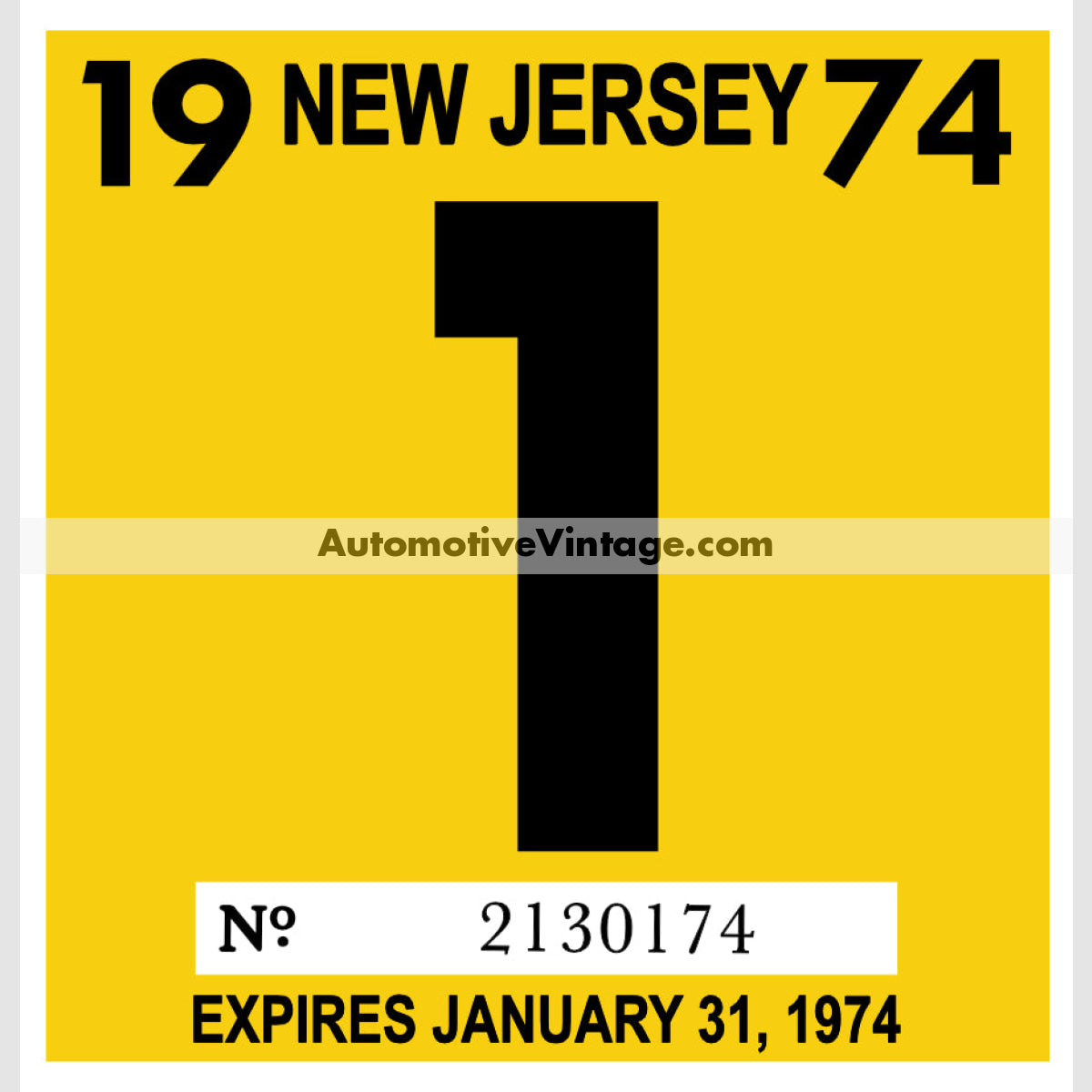 Vintage 1974 New Jersey Windshield Inspection Sticker 1 - January