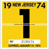 Vintage 1974 New Jersey Windshield Inspection Sticker 1 - January