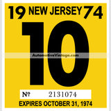 Vintage 1974 New Jersey Windshield Inspection Sticker 10 - October