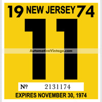 Vintage 1974 New Jersey Windshield Inspection Sticker 11 - November