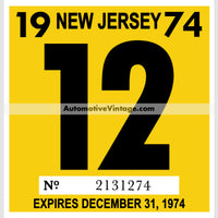 Vintage 1974 New Jersey Windshield Inspection Sticker 12 - December