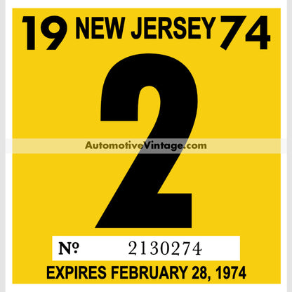 Vintage 1974 New Jersey Windshield Inspection Sticker 2 - February