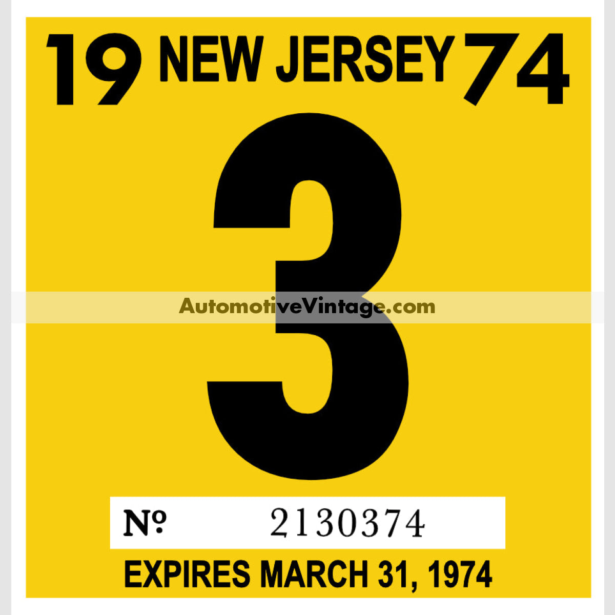 Vintage 1974 New Jersey Windshield Inspection Sticker 3 - March