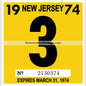 Vintage 1974 New Jersey Windshield Inspection Sticker 3 - March