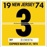 Vintage 1974 New Jersey Windshield Inspection Sticker 3 - March