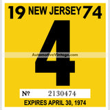 Vintage 1974 New Jersey Windshield Inspection Sticker 4 - April