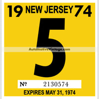 Vintage 1974 New Jersey Windshield Inspection Sticker 5 - May