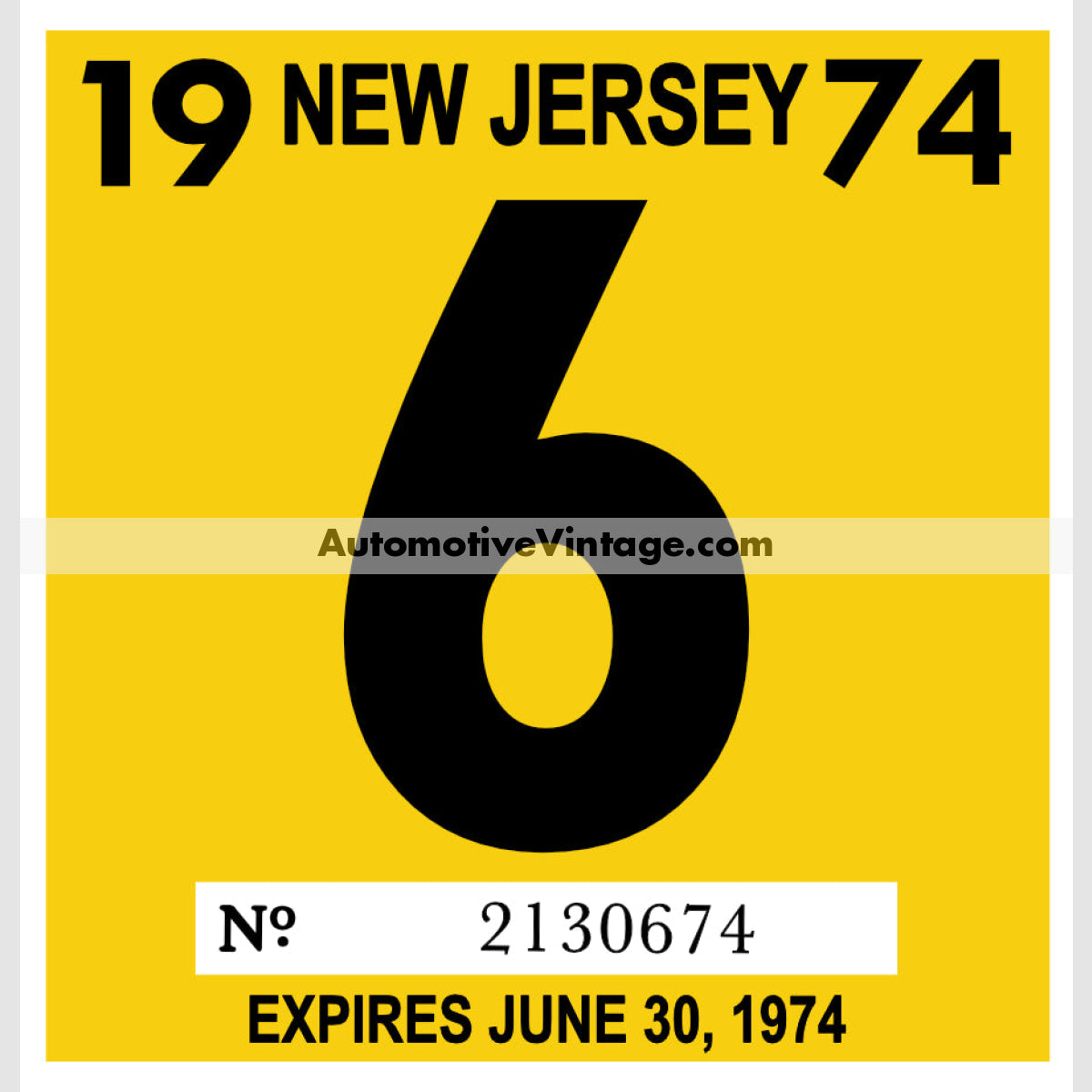 Vintage 1974 New Jersey Windshield Inspection Sticker 6 - June