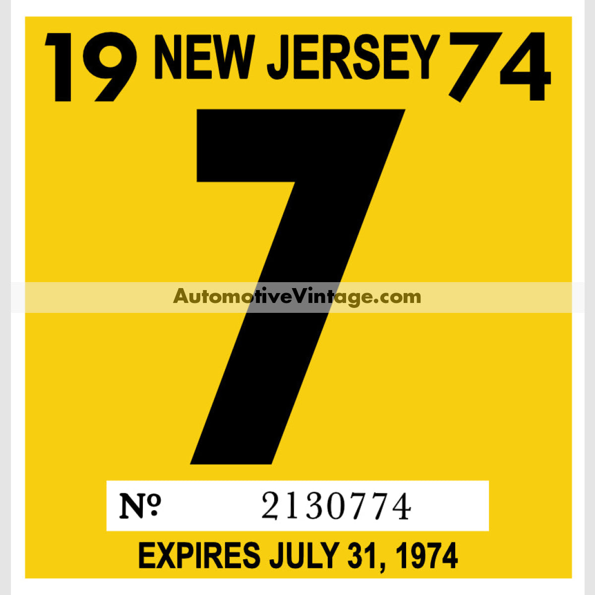 Vintage 1974 New Jersey Windshield Inspection Sticker 7 - July
