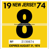 Vintage 1974 New Jersey Windshield Inspection Sticker 8 - August