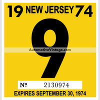 Vintage 1974 New Jersey Windshield Inspection Sticker 9 -September