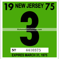 Vintage 1975 New Jersey Windshield Inspection Sticker 3 - March