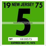 Vintage 1975 New Jersey Windshield Inspection Sticker 5 - May