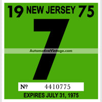 Vintage 1975 New Jersey Windshield Inspection Sticker 7 - July