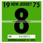 Vintage 1975 New Jersey Windshield Inspection Sticker 8 - August