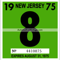 Vintage 1975 New Jersey Windshield Inspection Sticker 8 - August