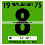 Vintage 1975 New Jersey Windshield Inspection Sticker 8 - August