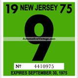 Vintage 1975 New Jersey Windshield Inspection Sticker 9 -September