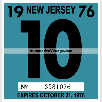 Vintage 1976 New Jersey Windshield Inspection Sticker 10 - October