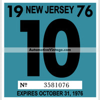 Vintage 1976 New Jersey Windshield Inspection Sticker 10 - October