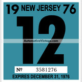 Vintage 1976 New Jersey Windshield Inspection Sticker 12 - December