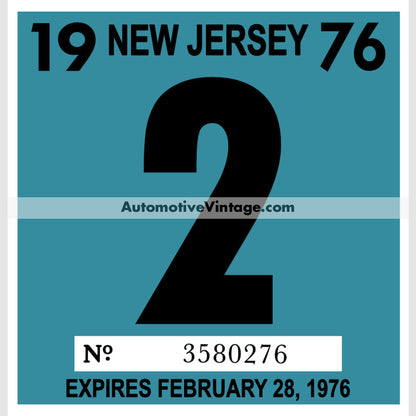 Vintage 1976 New Jersey Windshield Inspection Sticker 2 - February